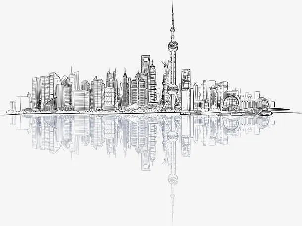 抽象线条上海外滩免抠