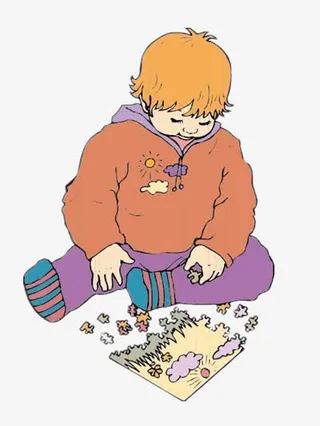 玩拼图的金发男孩免抠