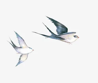 水彩画蓝色飞翔的燕子免抠