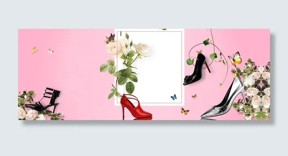 春季上新几何鞋子花朵渐变粉banner高清