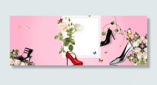春季上新几何鞋子花朵渐变粉banner高清