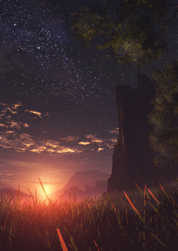 星空橙色云朵环境渲染合成效果免抠