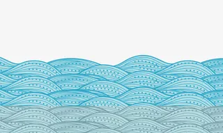 蓝色卡通波浪边框纹理免抠