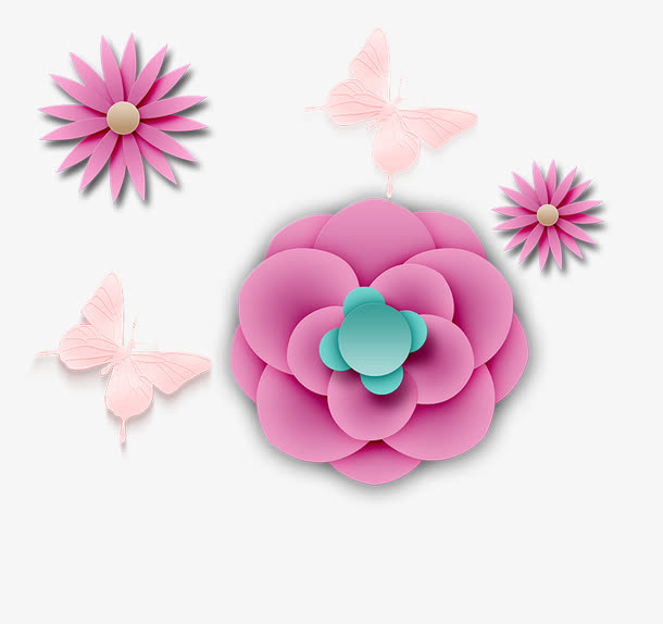 3D立体纸雕装饰花朵免抠