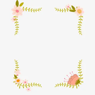 手绘花草边框免抠