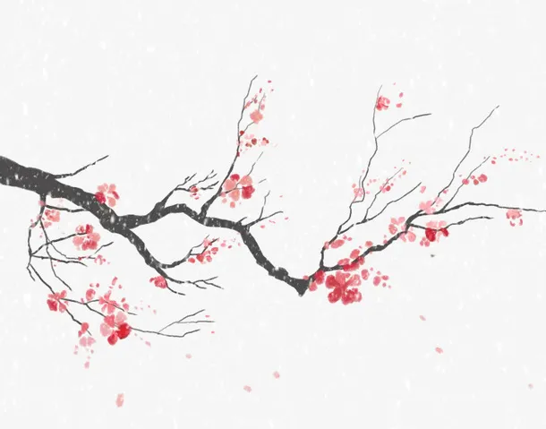 雪中的红梅花枝免抠