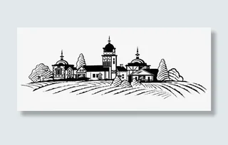 葡萄酒庄园素描手绘免抠