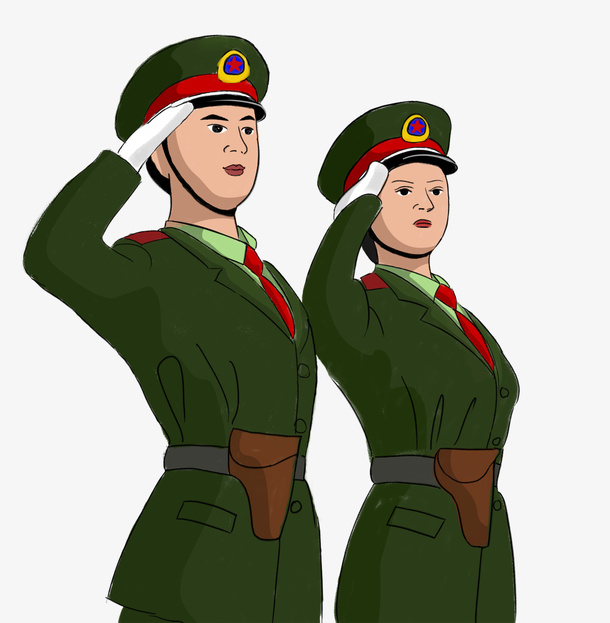 面向国旗敬礼的军人免抠
