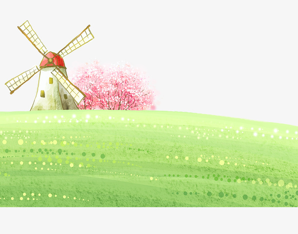 春天郊外风景插画免抠
