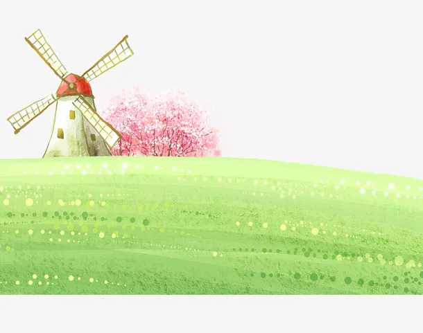 春天郊外风景插画免抠
