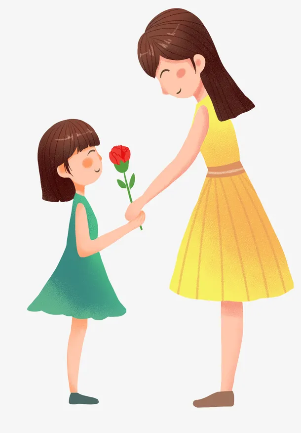 手绘人物插图母亲节给妈妈送花插免抠