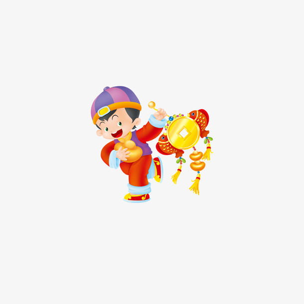 手提灯笼小孩素材免抠