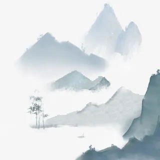 中国风竹林青山白云免抠