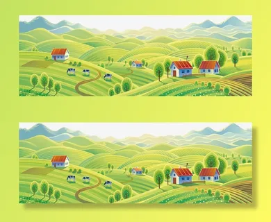 插画农村田园风光手绘免抠 插画农村田园风光手绘免抠