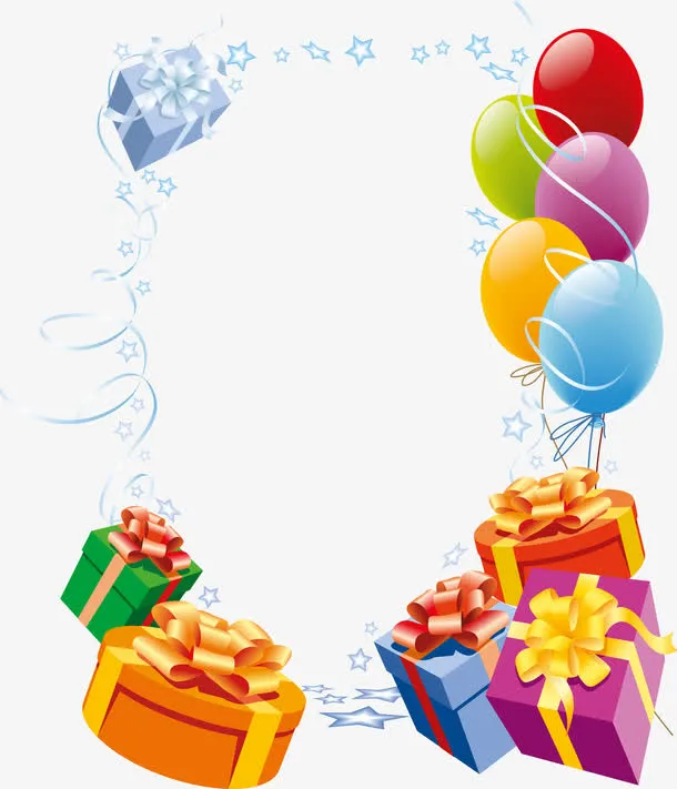 礼物盒气球装饰边框免抠