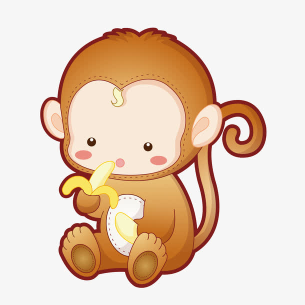 矢量手绘吃香蕉小猴子免抠