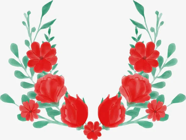 火红色花朵花环免抠