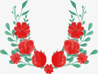 火红色花朵花环免抠