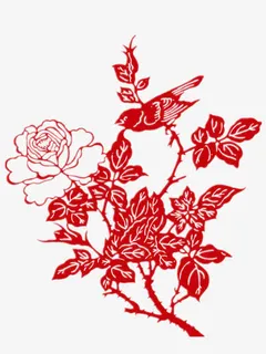 中国风牡丹花剪纸免抠