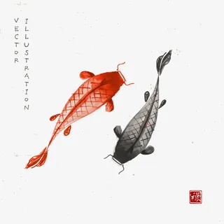 水墨锦鲤免抠