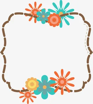 卡通花朵虚线边框免抠