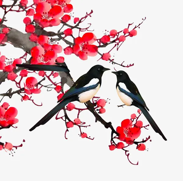 中国风喜鹊杏花免抠