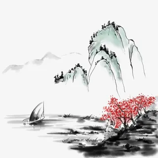 中国风手绘水墨风景山水徽派建筑 13免抠