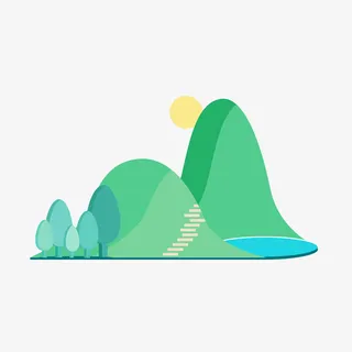 手绘扁平风山水风景PNG素材免抠