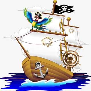 卡通海盗船鹦鹉免抠