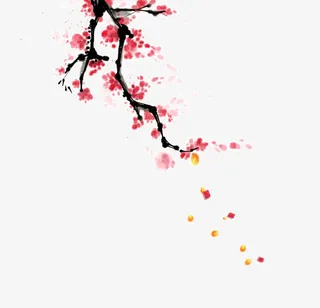梅花树枝下的金币免抠