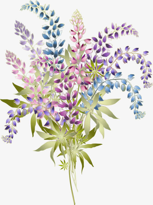 蓝色花瓣红色花朵免抠