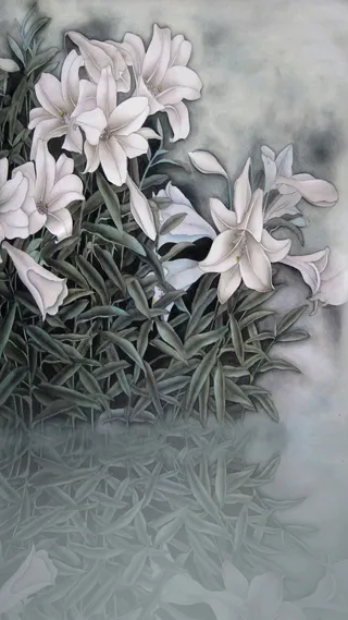百合手绘复古倒影H5背景图高清