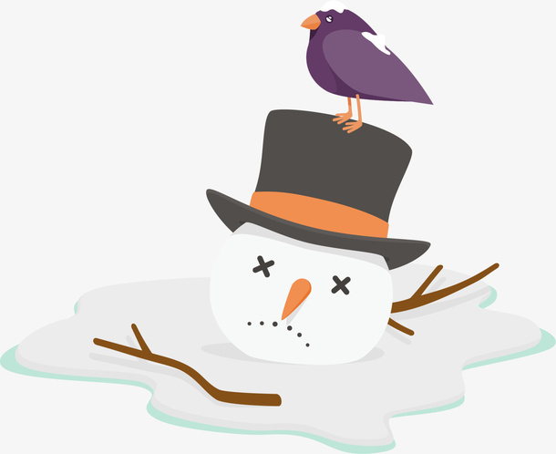 冬季融化的白色雪人免抠