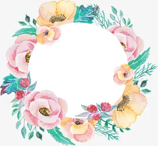 手绘春天山茶边框免抠