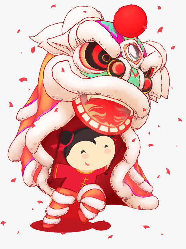 春节新年舞狮卡通图案免抠节日其他节日元素
