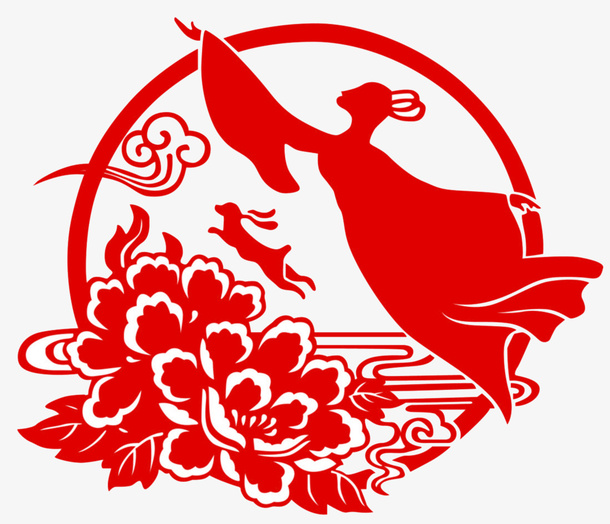 手绘剪影红色中秋免抠