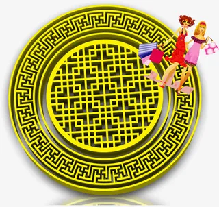 黄色立体花纹双11海报免抠