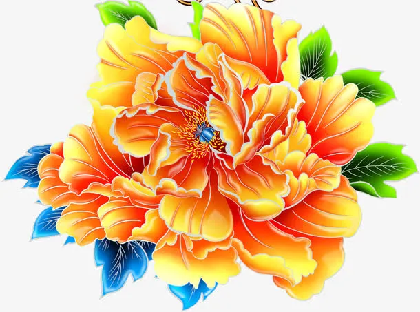 黄色渐变菊花中秋节免抠