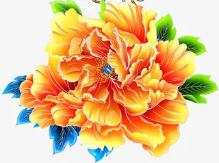 黄色渐变菊花中秋节免抠