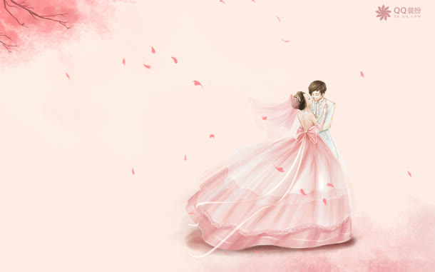 手绘粉色花瓣婚礼免抠