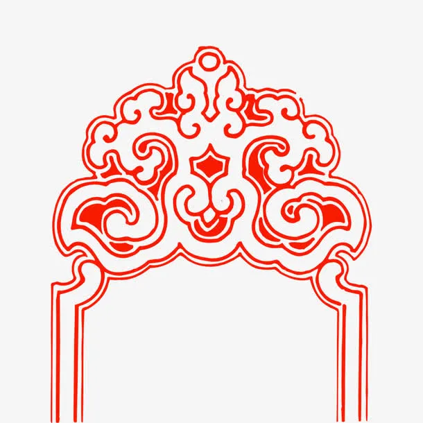 红色中国风花边边框纹理免抠