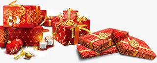 高清摄影红色的喜庆的礼盒包装免抠