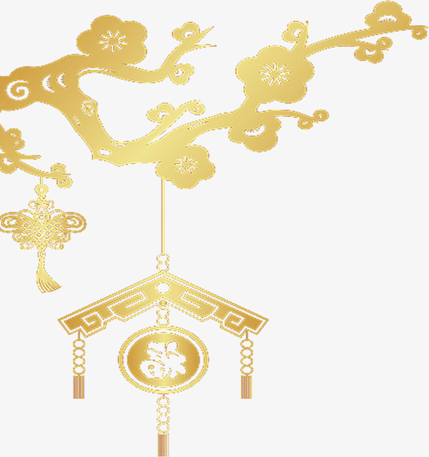 金色梅花枝干简图免抠