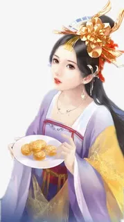 糕点金发饰女子古风立绘免抠