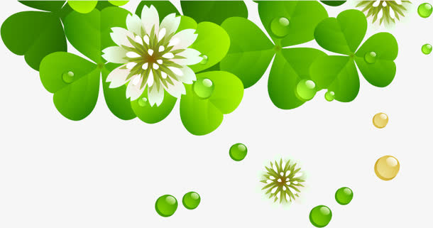 春天手绘水滴绿叶免抠