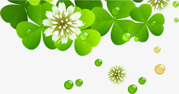 春天手绘水滴绿叶免抠