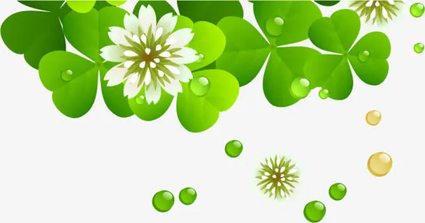 春天手绘水滴绿叶免抠