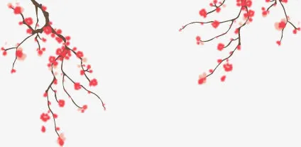 水彩红色梅花免抠