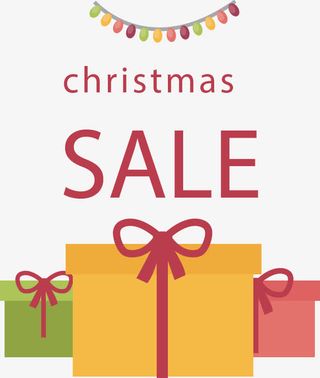 礼盒彩灯圣诞节打折海报免抠