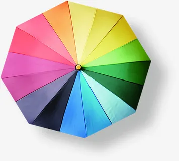 春天彩色条纹雨伞免抠